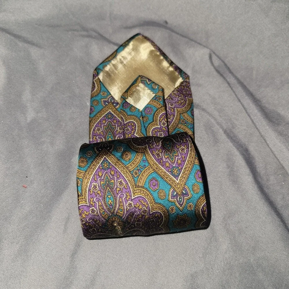 Christopher Hayes Paisley Teal Purple Brown Neck Tie Made in Italy